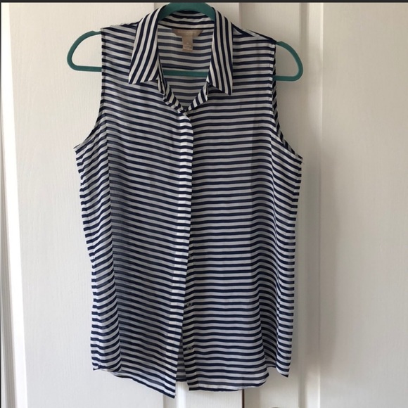 Banana Republic | Medium Striped Blue Button Down Sheer Sleeveless Tank Blouse - Picture 7 of 7